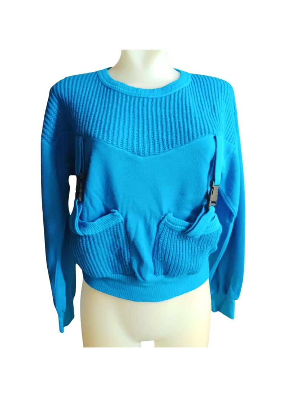 True Vintage Sweatshirt Medium 1980's New Wave Knit Buckle Strap Nicolette